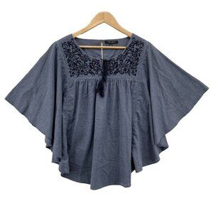 Romeo + Juliet Couture Top‎ Womens Small Blue Chambray Cotton Blend Embroidered